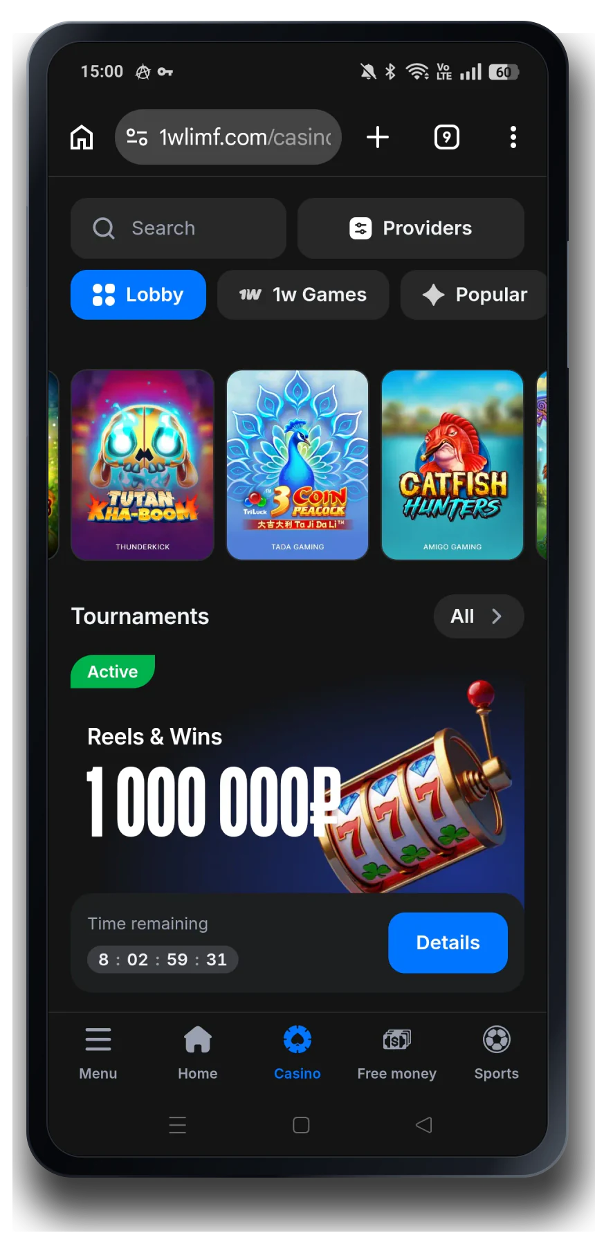 1win casino mobile interface