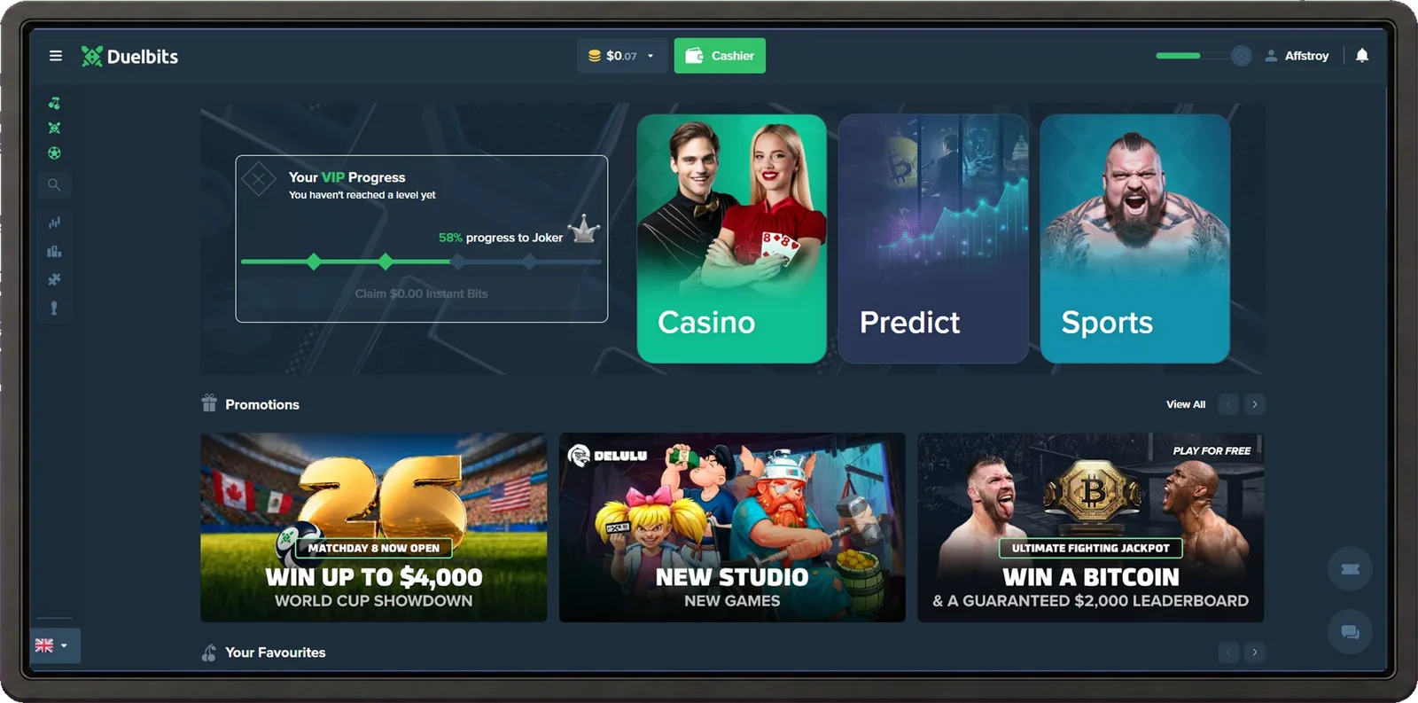 Duelbits casino desktop interface