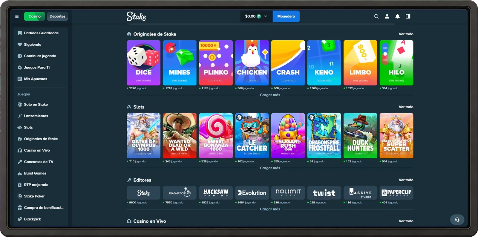 Stake casino desktop interface
